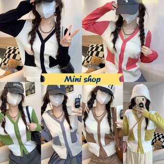 Mini shop🌸พร้อมส่ง🌸(B222)  เสื้อไหมพรมแขนยาว คอวีกระเป๋าด้านหน้าสีสันสดมาก