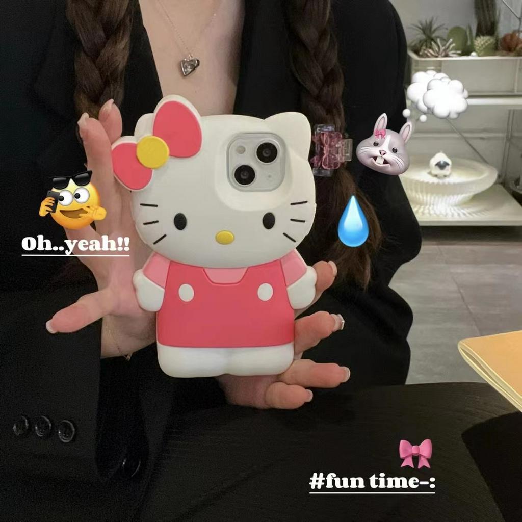 New iPhone 14 13 12 11 Pro Max เคส for เคสไอโฟน11 Hello Kitty การ์ตูน สีชมพู เคสโทรศัพท์ซิลิโคน บางเบาพกพาง่าย Case