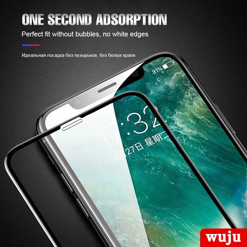 Wuju ฟิล์มกระจกนิรภัยกันรอยหน้าจอ 10D ใสมาก สําหรับ iPhone 16 15 14 11 12 13 Pro Max XR X XS Max Plus SE