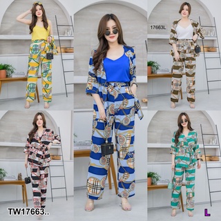 Set 4 ชิ้น #สาวอวบ เสื้อคลุม +สายเดี่ยว + กางเกงขายาว .. TT17663