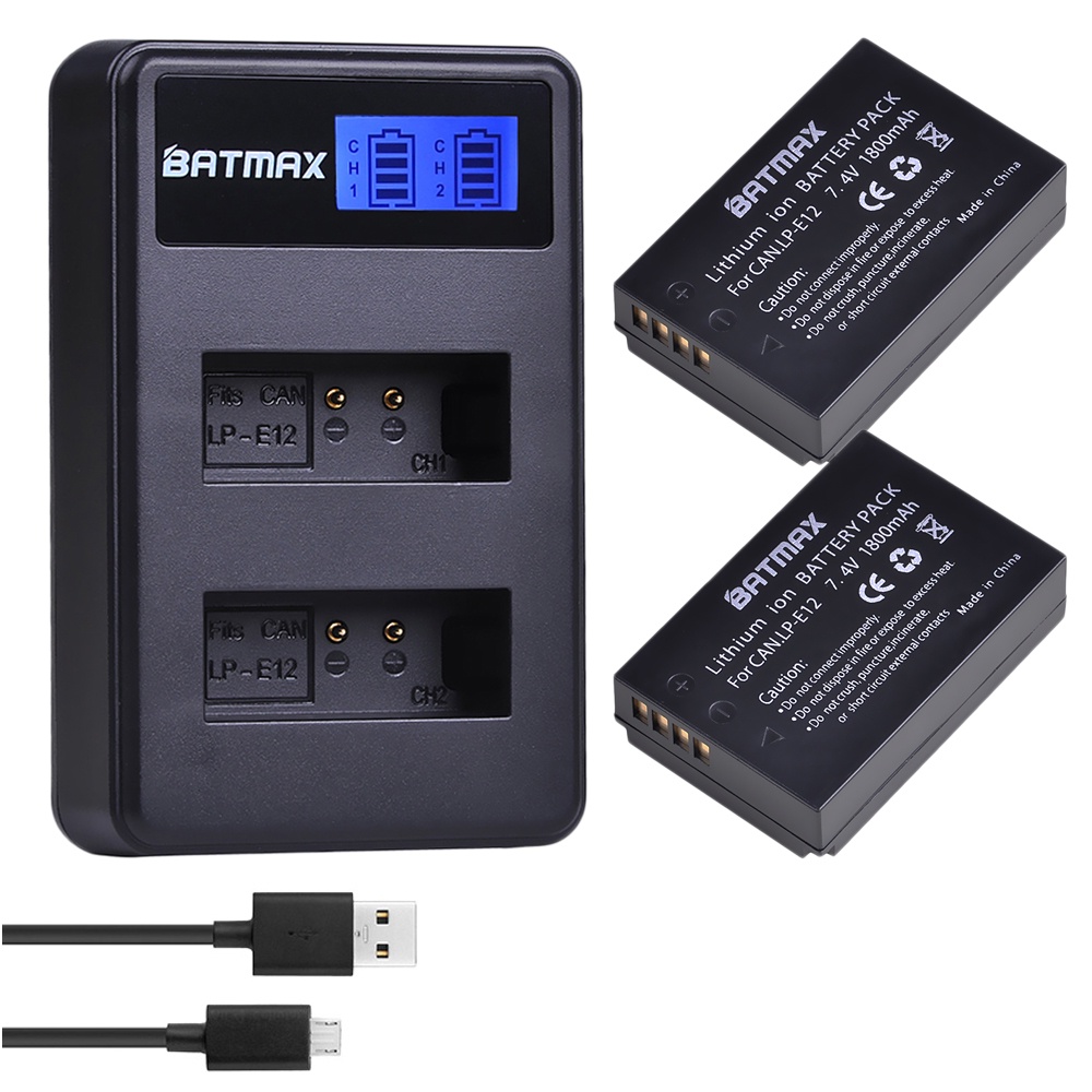 แบตเตอรี่กล้องBatmax 2pcs LP-E12 LPE12 LP E12 Battery +LCD USB Dual ...