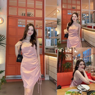 ครีม/ชม/น้ำตาล  ✨ SLYQ WENDY TIE BACK SATIN DRESS เดรสออกงาน เดรสผ้าซาติน เดรสสั้นปาร์ตี้