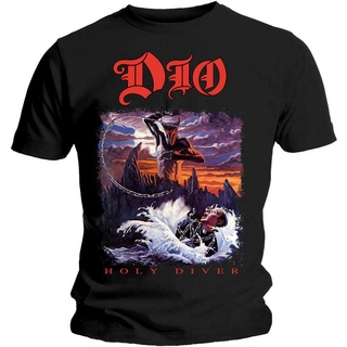 tshirtเสื้อยืดคอกลมฤดูร้อนเสื้อยืดผ้าฝ้าย พิมพ์ลาย OFFICIAL LICENSED DIO HOLY DIVER สีรุ้ง สําหรับผู้ชาย AF123SD33660สาม