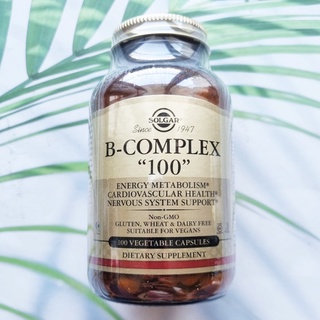 วิตามินบีรวม B-Complex "100" 100 Vegetable Capsules (Solgar) Halal &amp; Kosher บำรุงกำลัง ช่วยระบบประสาท ช่วยระบบหัวใจ B100