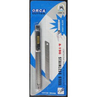 ORCA #A136 มีดคัตเตอร์ ออร์ก้า ด้ามสแตนเลส (เล็ก) พร้อมใบมีด จำนวน 6อัน/แพ็ค Cutter