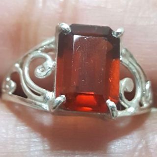 แหวนเงินแท้โกเมนแท้งานทำด้วยมือ (Natural red brown garnet ring) size 5.5