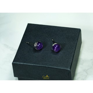 925 Sterling Silver Earrings ต่างหู เงินแท้ 925 เคลือบด้วยทองคำขาว Amethyst 6 mm