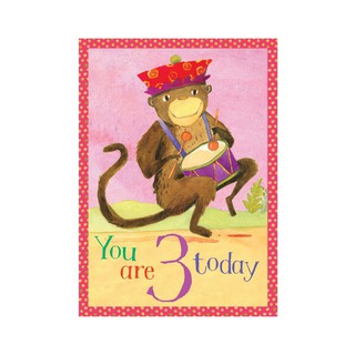 eeBoo Monkey 3 Birthday Card - การ์ดอวยพรวันเกิดอายุครบ 3 ขวบ ลายลิง