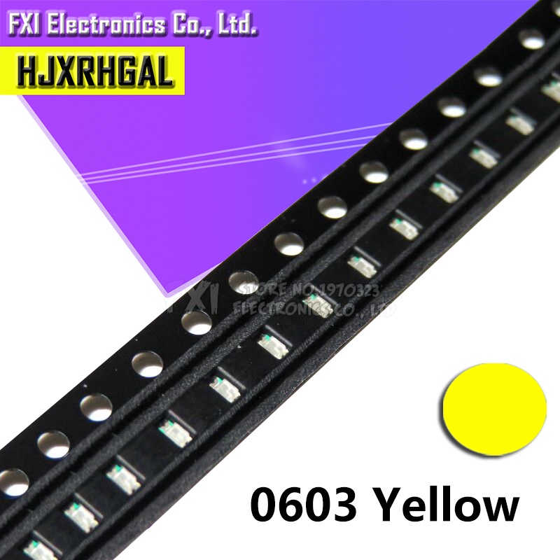 100 ชิ้นสีเหลือง 0603 ไฟ LED SMD ใหม่