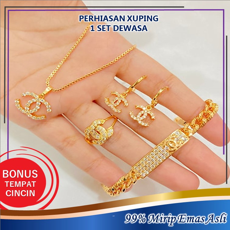 Xuping ชุดเครื่องประดับแฟชั่นสตรีชุบทองสร้อยข้อมือสร้อยคอต่างหูแหวน SLE-05