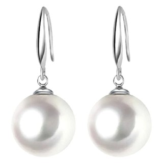 TANITTgems ต่างหูไข่มุกแก้วญี่ปุ่นสีขาวทรงกลมรุ่น TNER079 (White)#1339