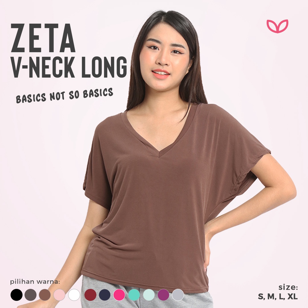 ใหม่!!เลือก Zeta Vneck LONG Top Womens Tops Home Shirt Jersey S-XL Bigsize