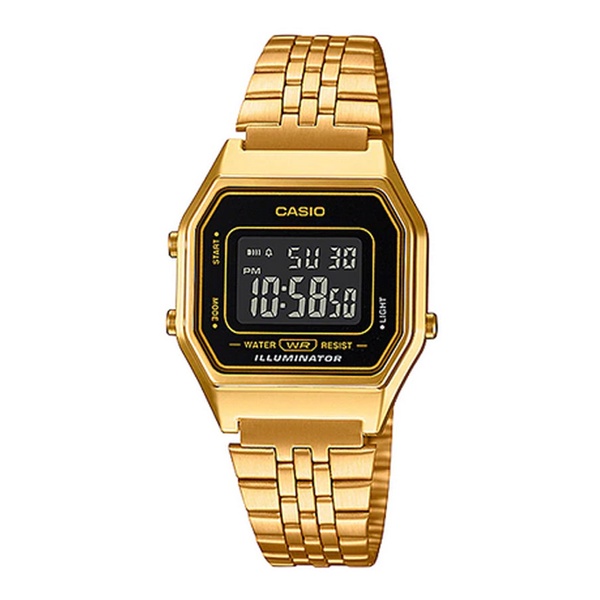 Casio Standard นาฬิกาข้อมือผู้หญิง สายสแตนเลส รุ่น LA680,LA680WGA,LA680WGA-1B,LA680WGA-1BDF - สีทอง