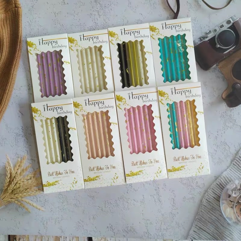 •พร้อมส่ง•  เทียนแบบตรง ตกแต่งด้วยglitter✨ บรรจุ6แท่ง [TT115]