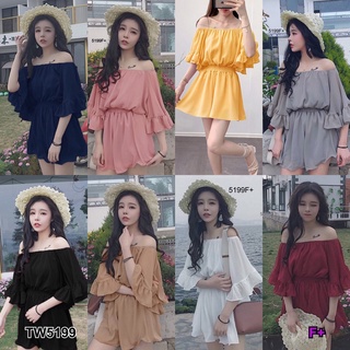 5199 Jumpsuit จั้มสูท ปาดไหล่ ขาสั้น