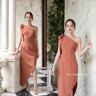 Stacey one-shoulder dress : สีน้ำตาลอมส้ม [Made by Pastel Time]