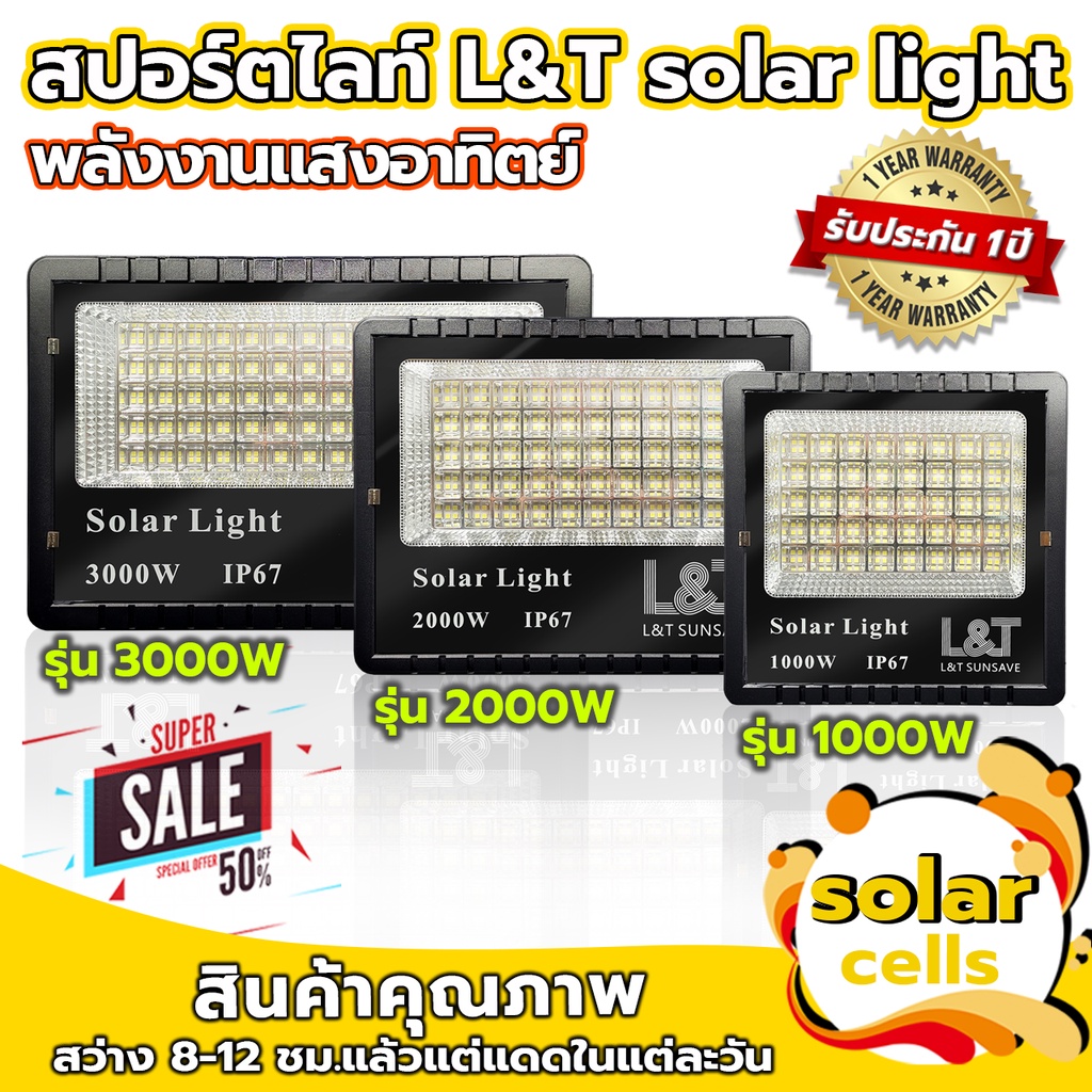 ไฟโซล่าเซลล์ สปอร์ตไลท์โซล่าเซลล์ L&amp;T SUNSAVE รุ่น 1000W 2000W 3000W แสงขาว