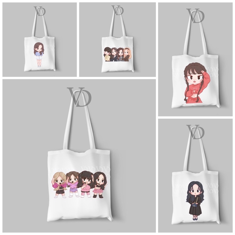 BLACKPINK MOTIF CANVAS TOTE BAG / KPOP TOTE BAG / KOREAN MOTIF SHOPPING BAG / lalisa jennie jisoo ro