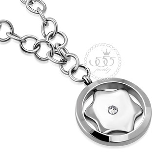 555jewelry สร้อยคอพร้อมจี้สแตนเลส ห่วงกลม ด้านในรูปดาวหกแฉก ตกแต่งเพชร รุ่น MNC-N254 - จี้สร้อยคอแฟชั่น จี้ห้อยคอ (P14)