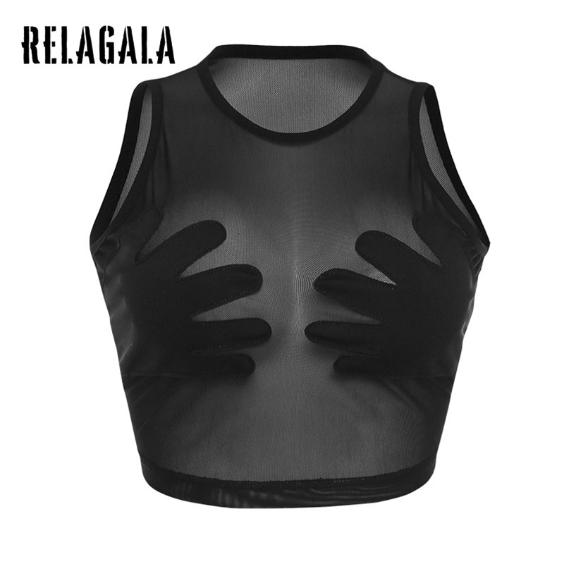 RelaGala เสื้อกล้ามผู้หญิงคอกลมแขนกุดปาล์ม Creative Slim