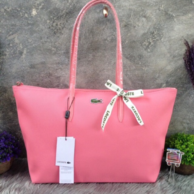 กระเป๋า(ของแท้)สีชมพู หูยาว Lacoste tote-bag