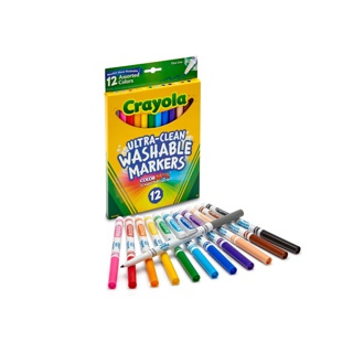 Crayola เครโยล่าสีเมจิกล้างออกได้ อัลตร้าคลีน 12 สี หัวเล็ก สำหรับเด็ก อายุ 4 ปี ขึ้นไป