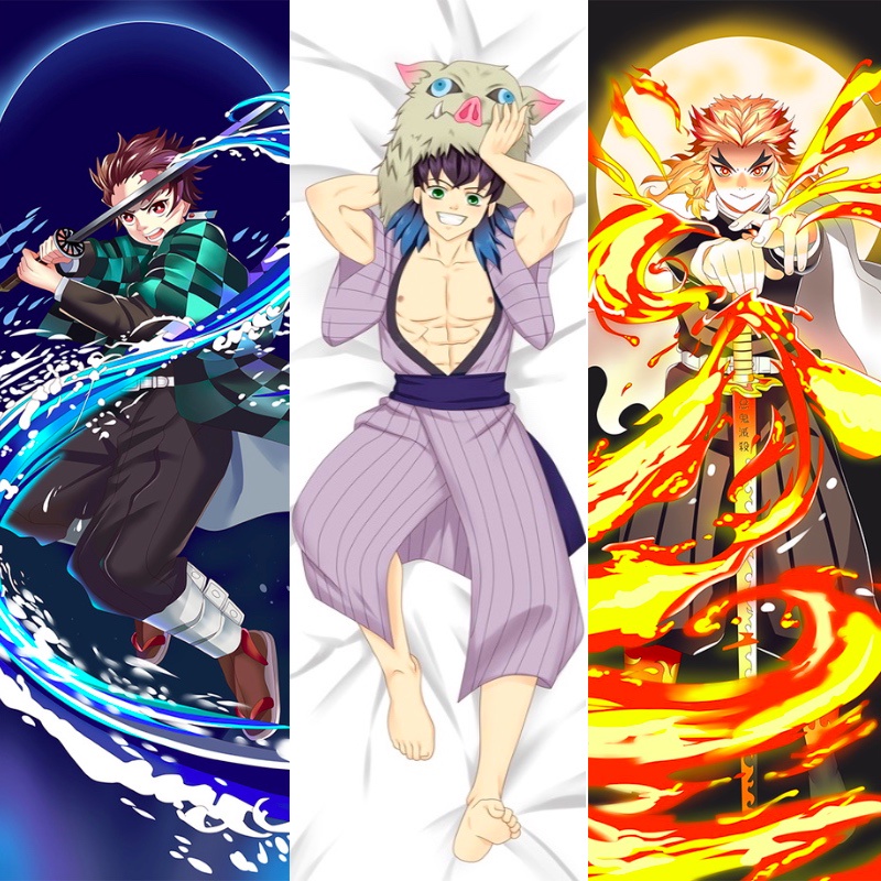 60x180 ซม.Anime Demon Slayer ตัวอักษรญี่ปุ่นพิมพ์ Dakimakura ปลอกหมอน Hug Body เซ็กซี่แฟนปลอกหมอน OT