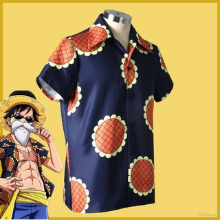 เสื้อแขนสั้น คอสเพลย์ รูปดอกทานตะวัน วันพีช RED Monkey D Luffy เหมาะกับเดินชายหาด สําหรับปาร์ตี้ฮาโลวีน มี 3 ชิ้น