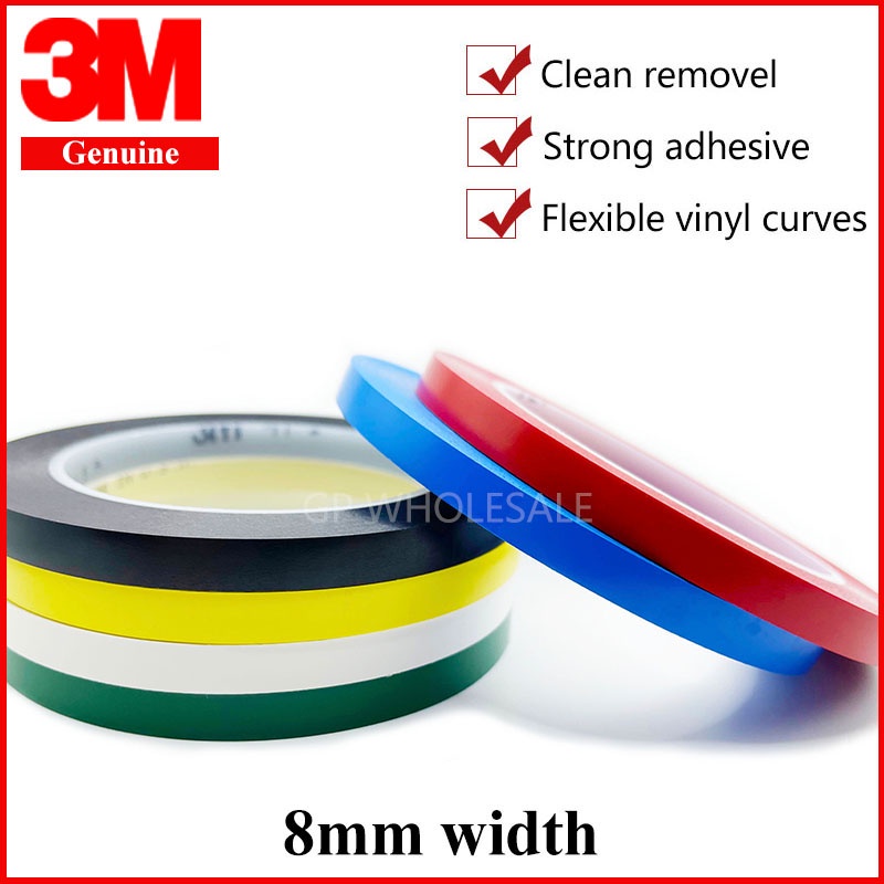 (กว้าง 8 มม.) 3M 471 Premium Perfomance Strong Vinyl Tape ยาว 33M สําหรับตกแต่ง, Masking YELLOW BLACK BLUE WHITE RED GREEN 8 มม.