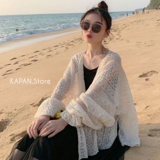 KAPAN 🌸พร้อมส่ง🌸 เสื้อคลุมลูกไม้ แขนยาว ปลายแขนผูกโบว์ สไตล์เกาหลี ใส่ไปทะเล ใส่กันแดดแบบน่ารักๆ KP142