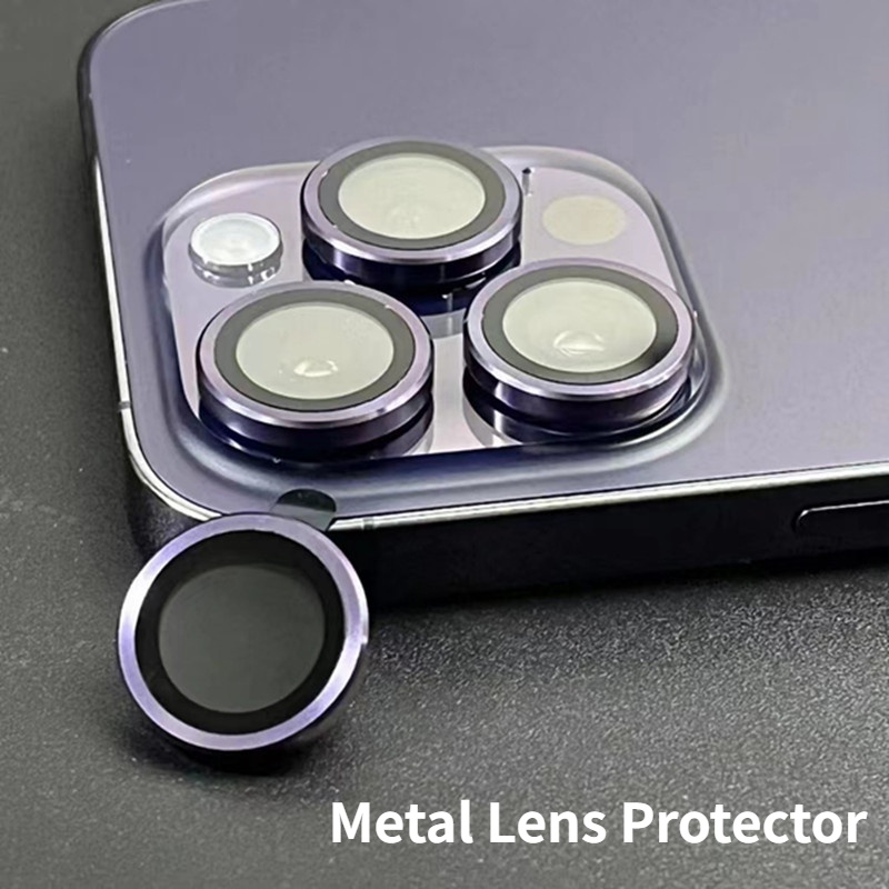 ตัวป้องกันเลนส์กล้อง แหวนโลหะ กระจกนิรภัย สําหรับ iPhone 15 14 Pro Max 14 Plus