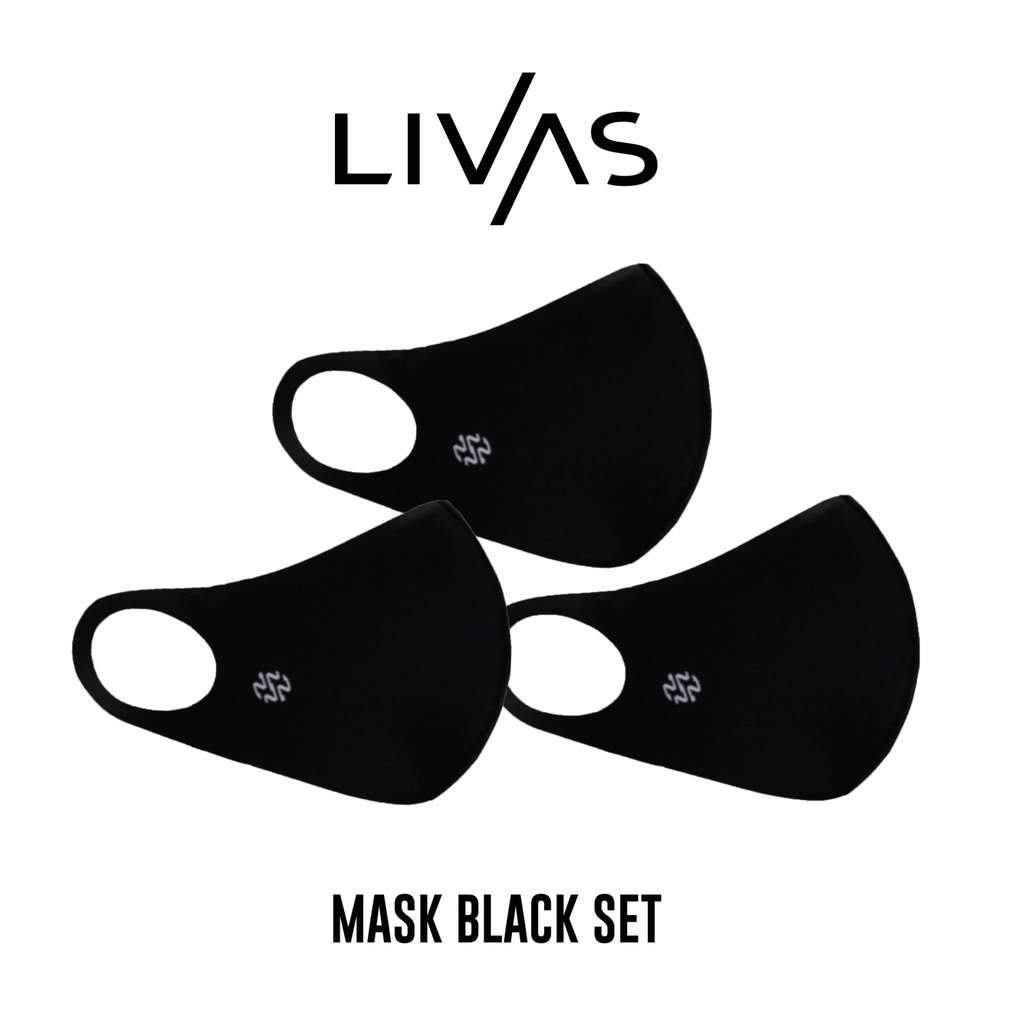 LIVAS เซตหน้ากากผ้าสีดำ 3 ชิ้น Mask Black แมสเกาหลี แมสผ้า หน้ากากผ้าทรงเกาหลี สไตล์มินิมอล แฟชั่นเกาหลี