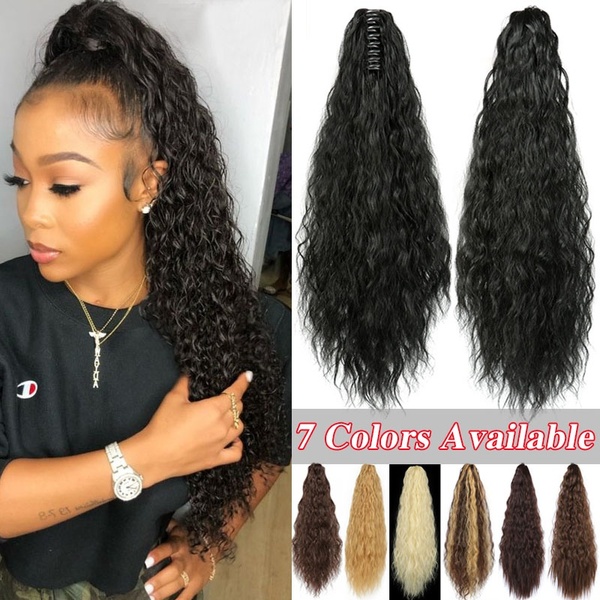 7 สี Afro Kinky Curly Claw บนหางม้าหยักหางม้า Extension ข้าวโพดหยัก Drawstring ผมชิ้นสีดําสีน้ําตาลปลอมหางม้า