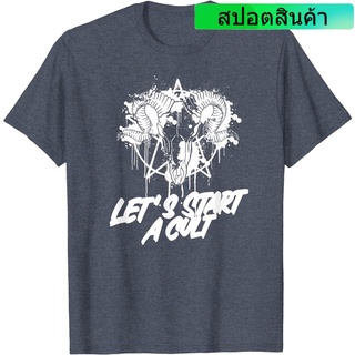 เสื้อยืดลําลอง แขนสั้น คอกลม พิมพ์ลาย Lets Start A Cult Satanic แฟชั่นวินเทจ สไตล์เกาหลี