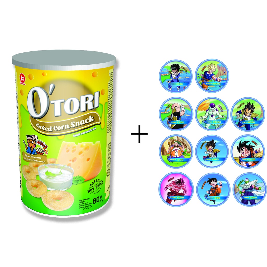 OTORI NUGGET โอโตริ ขนมข้าวโพดอบกรอบ รสซาวครีมและชีส ขนาด 80 กรัม แถมเหรียญเหล็กดราก้อนบอล 11 เหรียญ
