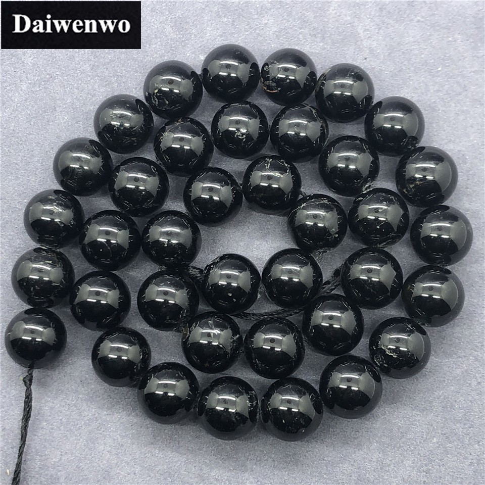 Aa Black Tourmaline Jet Aphrizite ลูกปัด 4-12 มม.รอบหินหลวมธรรมชาติ DIY