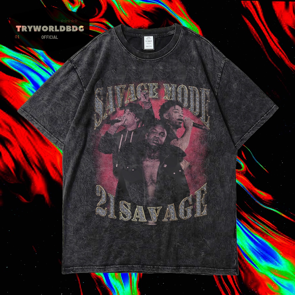 เสื้อยืด OVERSIZED / เสื้อยืดล้าง / เสื้อยืด OVERSIZED / 21 SAVAGE SIVAGE โหมด VINTAGE RAP TEE