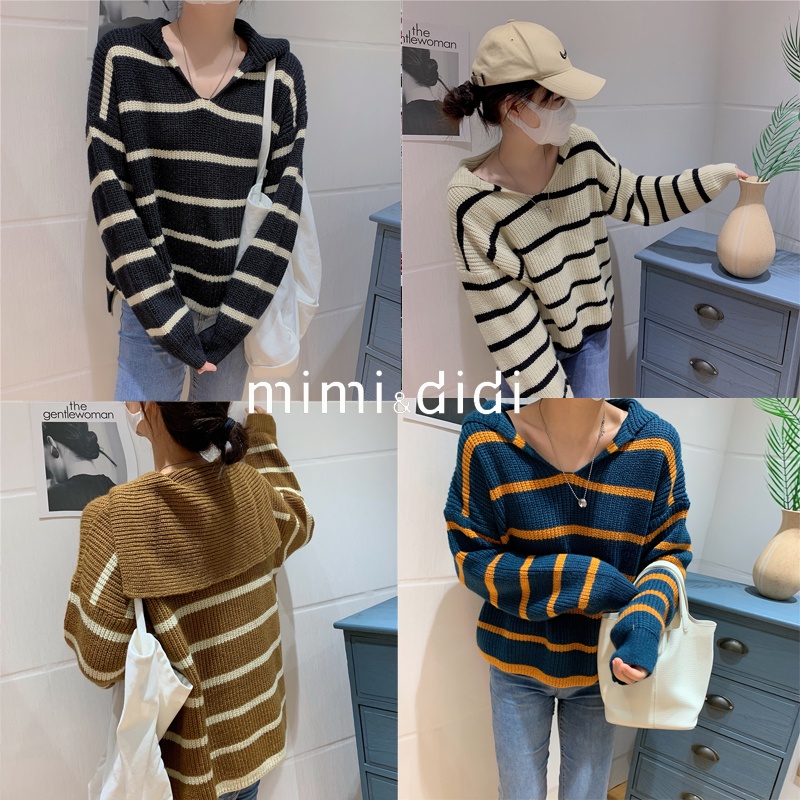 เสื้อไหมพรม แขนยาวลายทาง สไดล์เกาหลี mimi&didi 51041