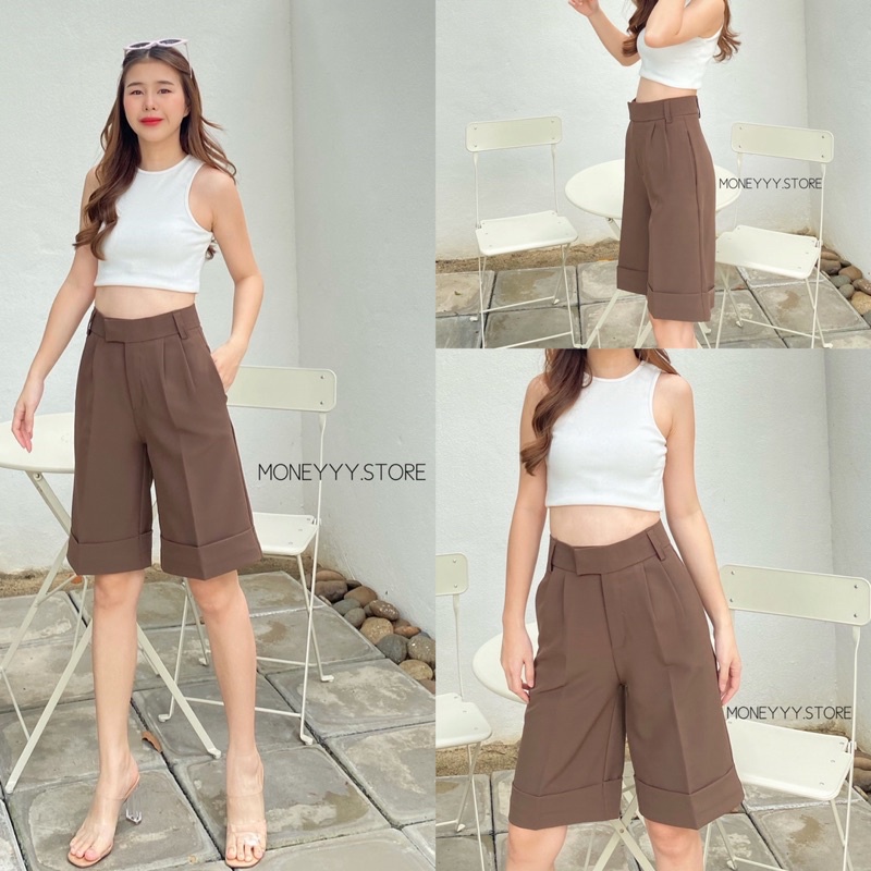 𝐃𝐎𝐔𝐁𝐋𝐄 𝐌𝐈𝐃𝐃𝐋𝐄  กางเกงขา3ส่วน ใส่สบาย ขอบยื่นติดตะขอ เบิ้ลปลายขาเกร๋ๆ เนื้อผ้าA80เกรดดี