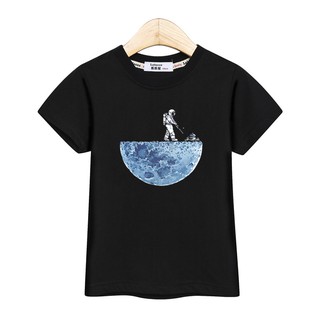 นักบินอวกาศ Boy tops astronaut funny t-shirt kid short sleeve cotton tee summer print shirt