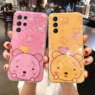 เคสโทรศัพท์มือถือซิลิโคน TPU นิ่ม ลายการ์ตูนหมีน่ารัก ดอกเชอร์รี่ หลากสี สำหรับ Samsung Galaxy S21 S21+ Plus S21 Ultra 5G 2021