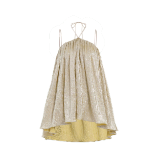 RICHIERICH By TandT - GLITTER SOFTLY PLEATED MINI DRESS เดรสสั้นสายเดี่ยวผูกโบว์ เดรสสั้น รูดระบายพลีท ผ้ากลิตเตอร์