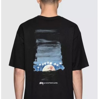 Stussy Horizon Sunset Coconut เสื้อยืดลําลองสําหรับผู้ชายผู้หญิงแขนสั้นพิมพ์ลาย ใหม่