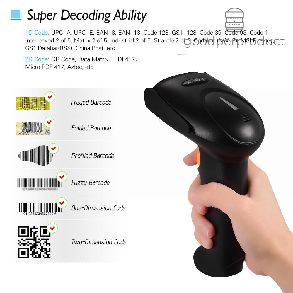 Good&P Aibecy Handheld Barcode Scanner USB 2.4G Wireless 1D 2D QR Code