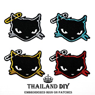 [ ตัวรีดแมว ร็อค การ์ตูน แมว สัตว์ ] Kitty Cat Animal Cartoon Patch งานปัก DIY ตัวรีด ติดเสื้อ กางเกง อาร์ม ลาย น่ารัก