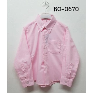 พร้อมส่ง [แถมโบว์หูกระต่าย ฟรี!] เสื้อเชิ้ตเด็กสีชมพูอ่อน แขนยาว ผลิตจาก Cotton 100% ใส่ออกงานได้ BO0670