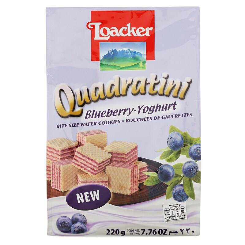 Loacker Quadratini Blueberry Yoghurt Wafer 220g.