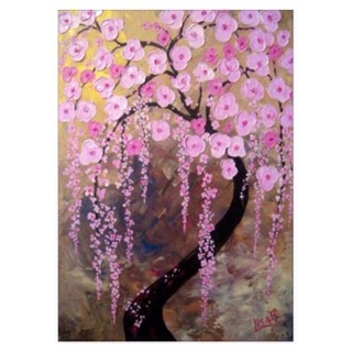 Amazing Pink Tree ภาพครอสติสคริสตัลแบบติดเต็มแผ่น