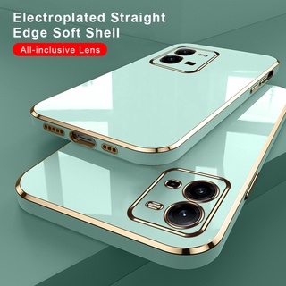 For Vivo V25 5G Case Luxury Plating Straight Edge TPU Soft Cover VivoV25 Vivo V25 V 25 E 25E V25E 25V Camera Shockproof Fundas