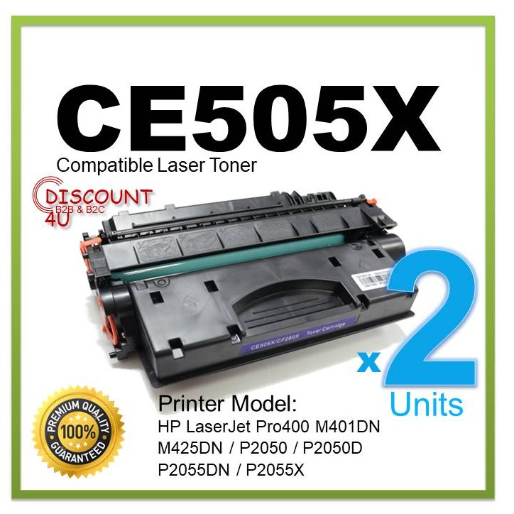 **Pack2** Discount4U ตลับหมึกเลเซอร์ Toner CE505X/CE505/505X/05X For HP 400/M401dn/425dn/P2050/P2055